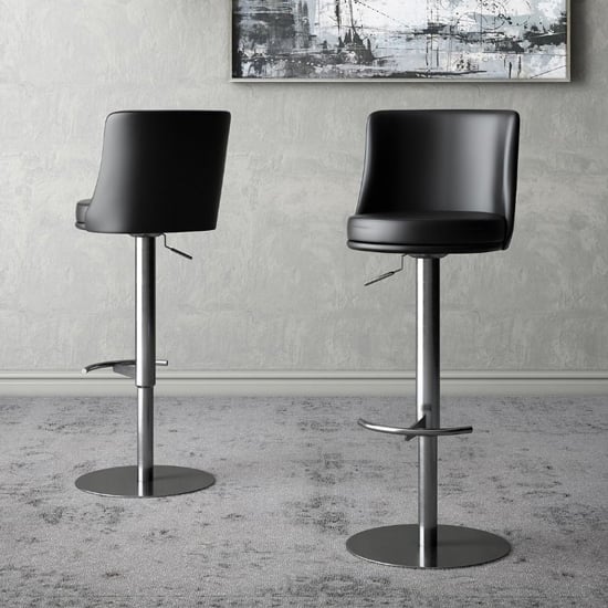 Product photograph of Banbury Black Faux Leather Gas-lift Bar Stools In Pair from Furniture in Fashion