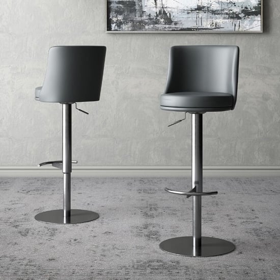Product photograph of Banbury Grey Faux Leather Gas-lift Bar Stools In Pair from Furniture in Fashion