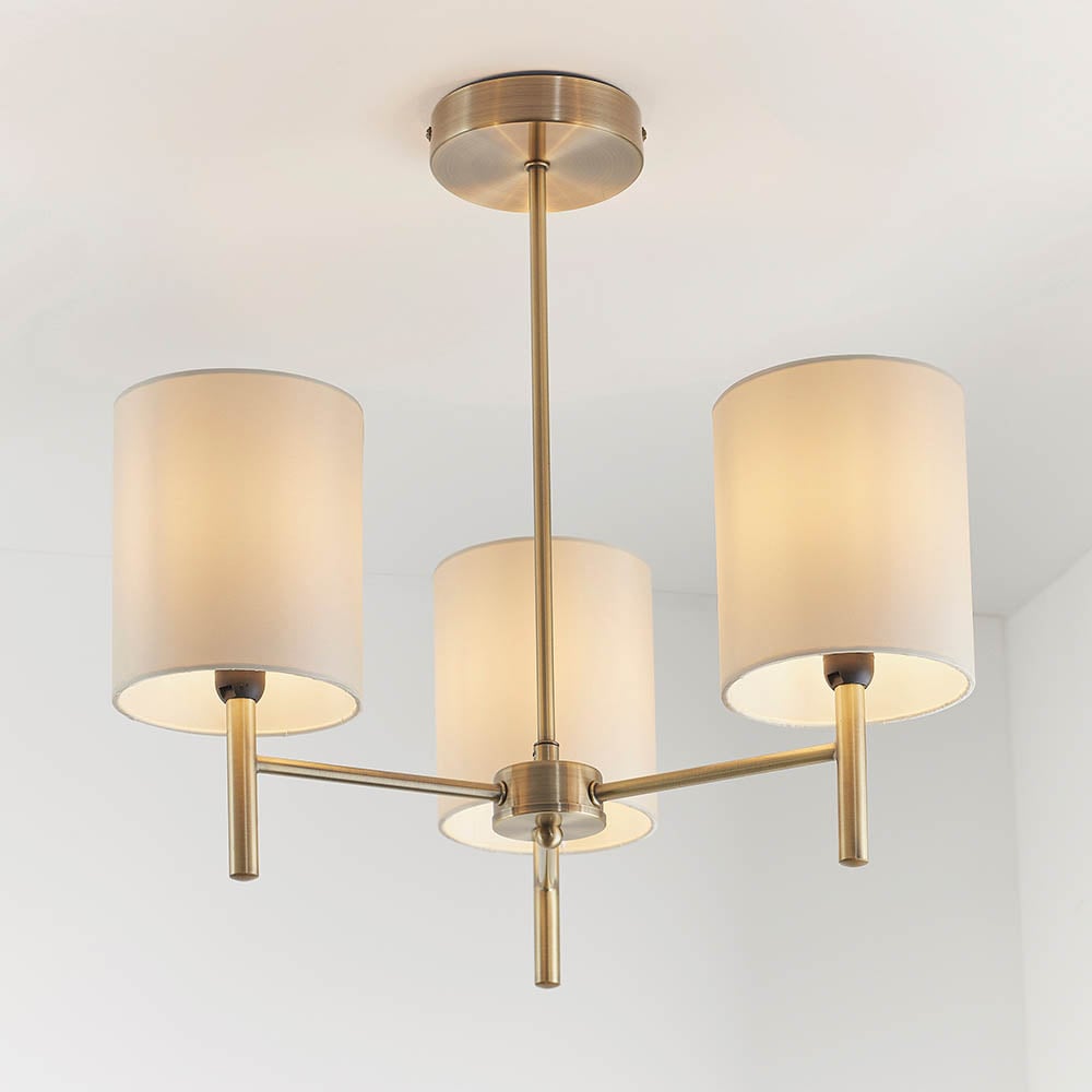 Product photograph of Bryan Fabric Shade 3 Lights Semi-flush Pendant Light In Brass from Furniture in Fashion