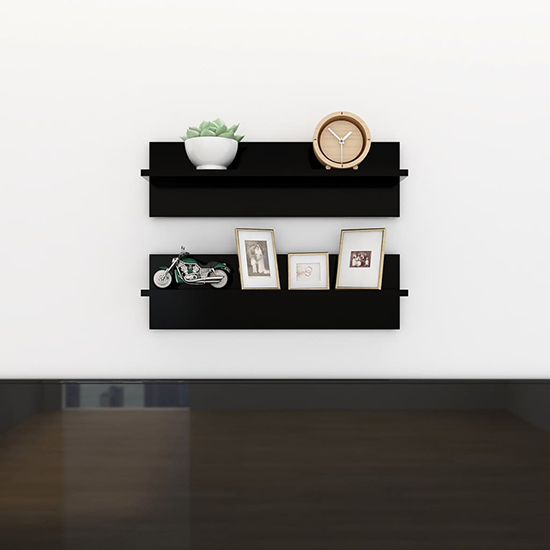 Product photograph of Bryce Set Of 2 High Gloss Wall Shelf In Black from Furniture in Fashion