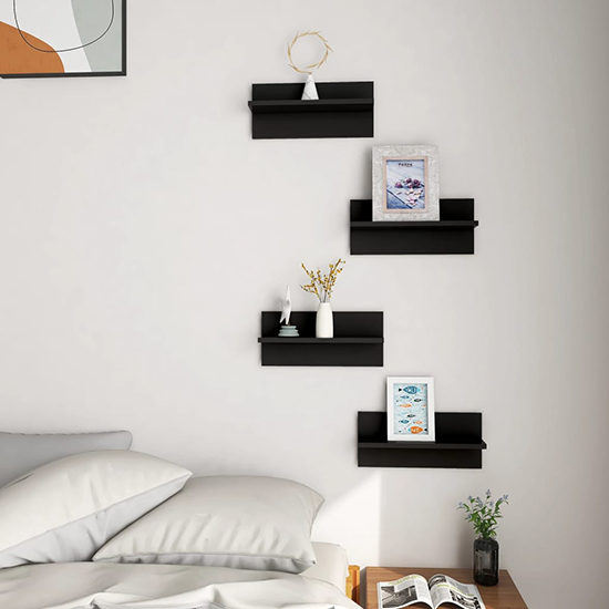 Product photograph of Bryce Set Of 4 Wooden Wall Shelf In Black from Furniture in Fashion