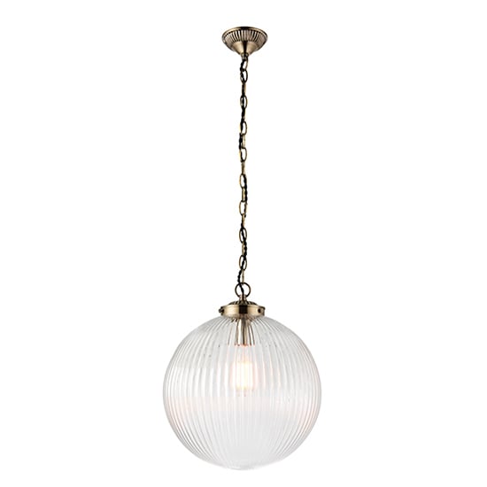 Read more about Brydon large ribbed glass pendant light in antique brass