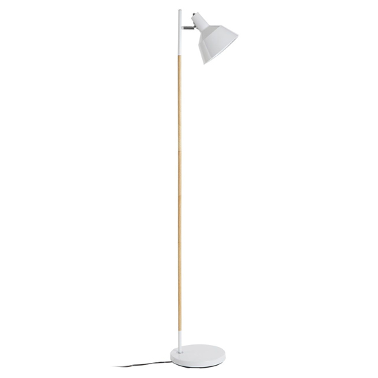 Product photograph of Bryton White Metal Floor Lamp With Natural Wooden Stand from Furniture in Fashion