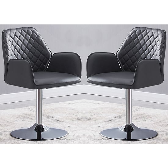 Photo of Bucketeer swivel grey faux leather dining chairs in pair