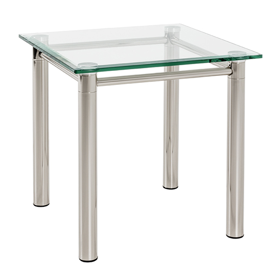 Product photograph of Buckeye Small Clear Glass Side Table With Chrome Legs from Furniture in Fashion