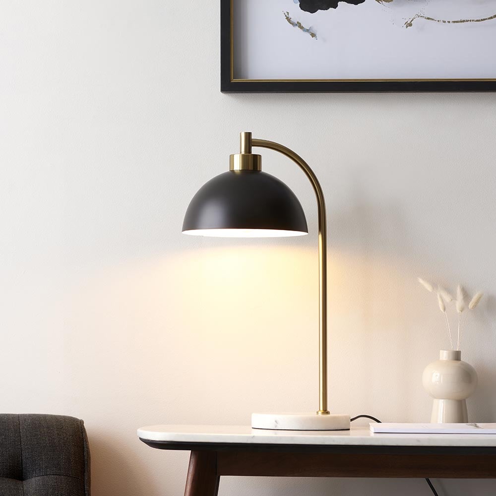 Product photograph of Budapest Matt Black Shade Table Lamp With Marble Base from Furniture in Fashion