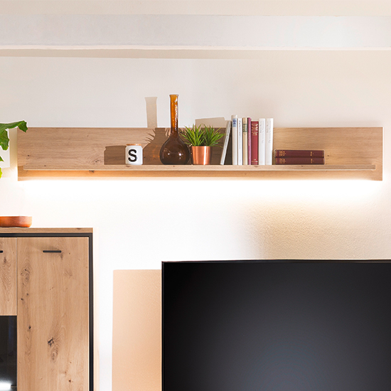 Product photograph of Buenos Aires Led Wooden Wall Shelf In Planked Oak from Furniture in Fashion