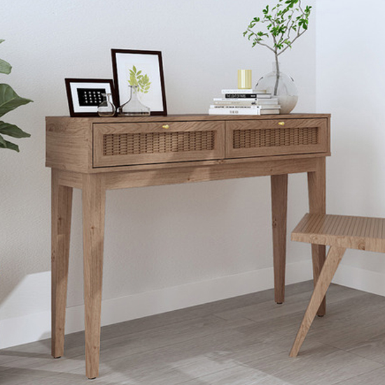 Read more about Burdon wooden console table with 2 drawers in oak