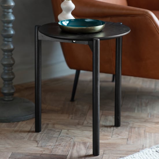 Product photograph of Burlap Round Wooden Side Table In Black from Furniture in Fashion