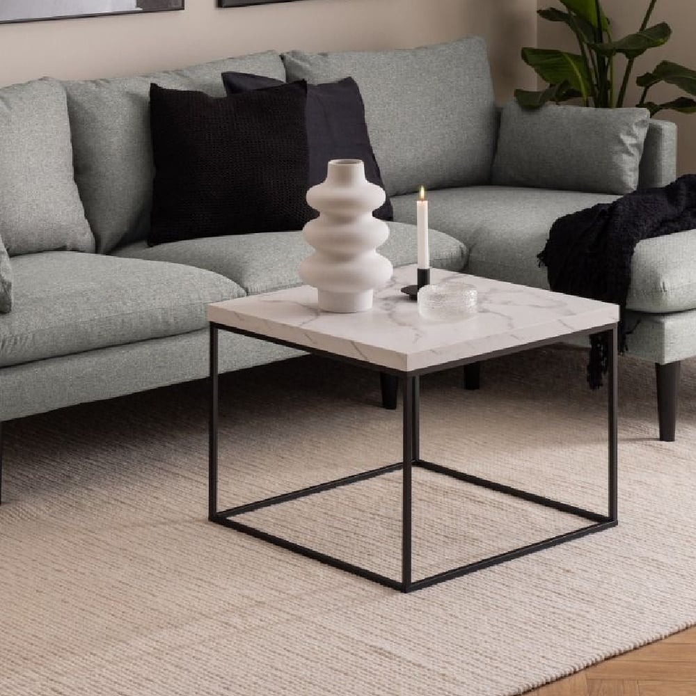 Product photograph of Burnaby Wooden Coffee Table Large In White Marble Effect from Furniture in Fashion