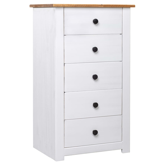 Product photograph of Bury Wooden Chest Of 5 Drawers Tall In White And Brown from Furniture in Fashion