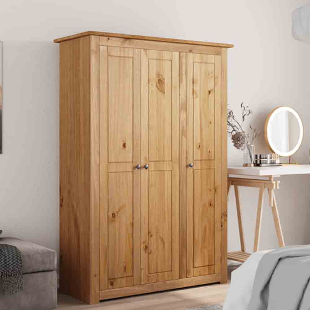 Product photograph of Bury Wooden Wardrobe With 3 Doors In Brown from Furniture in Fashion