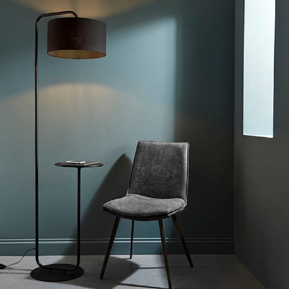 Read more about Butte cylinder shade floor lamp with table in matt black