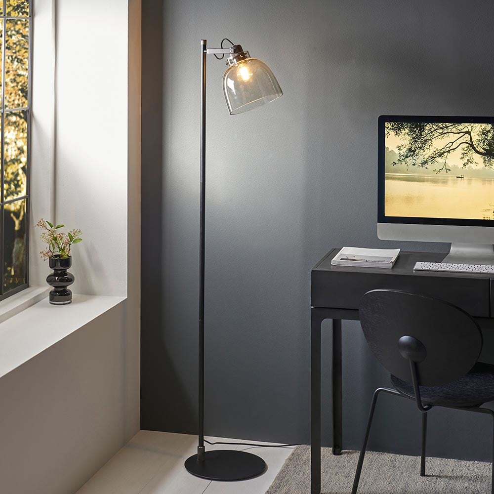 Read more about Butte tinted glass shade floor lamp in matt black