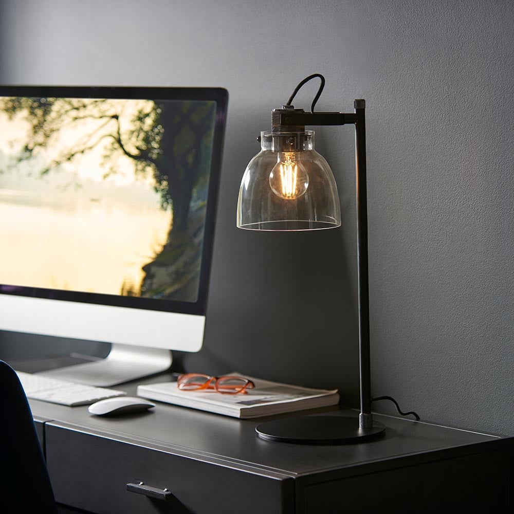 Product photograph of Butte Tinted Glass Shade Lamp Table In Smoked Grey from Furniture in Fashion