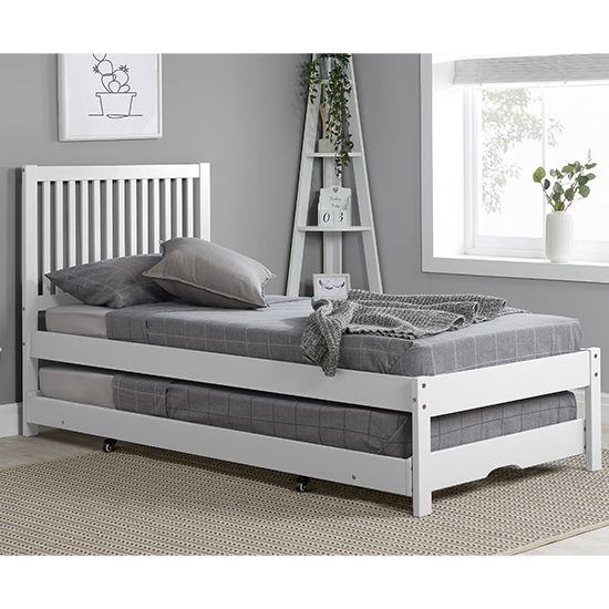 Photo of Broxton rubberwood single bed with guest bed in white