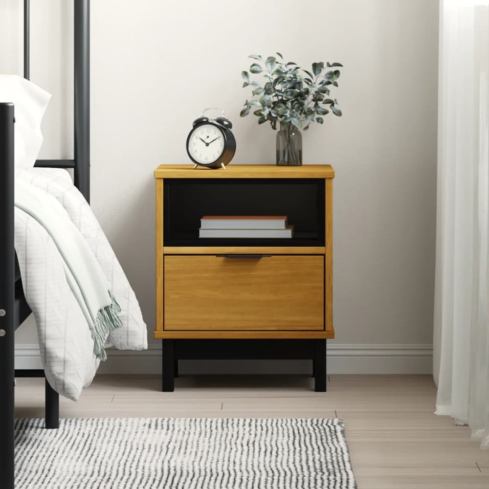 Product photograph of Buxton Wooden Bedside Cabinet With 1 Drawers In Brown Black from Furniture in Fashion