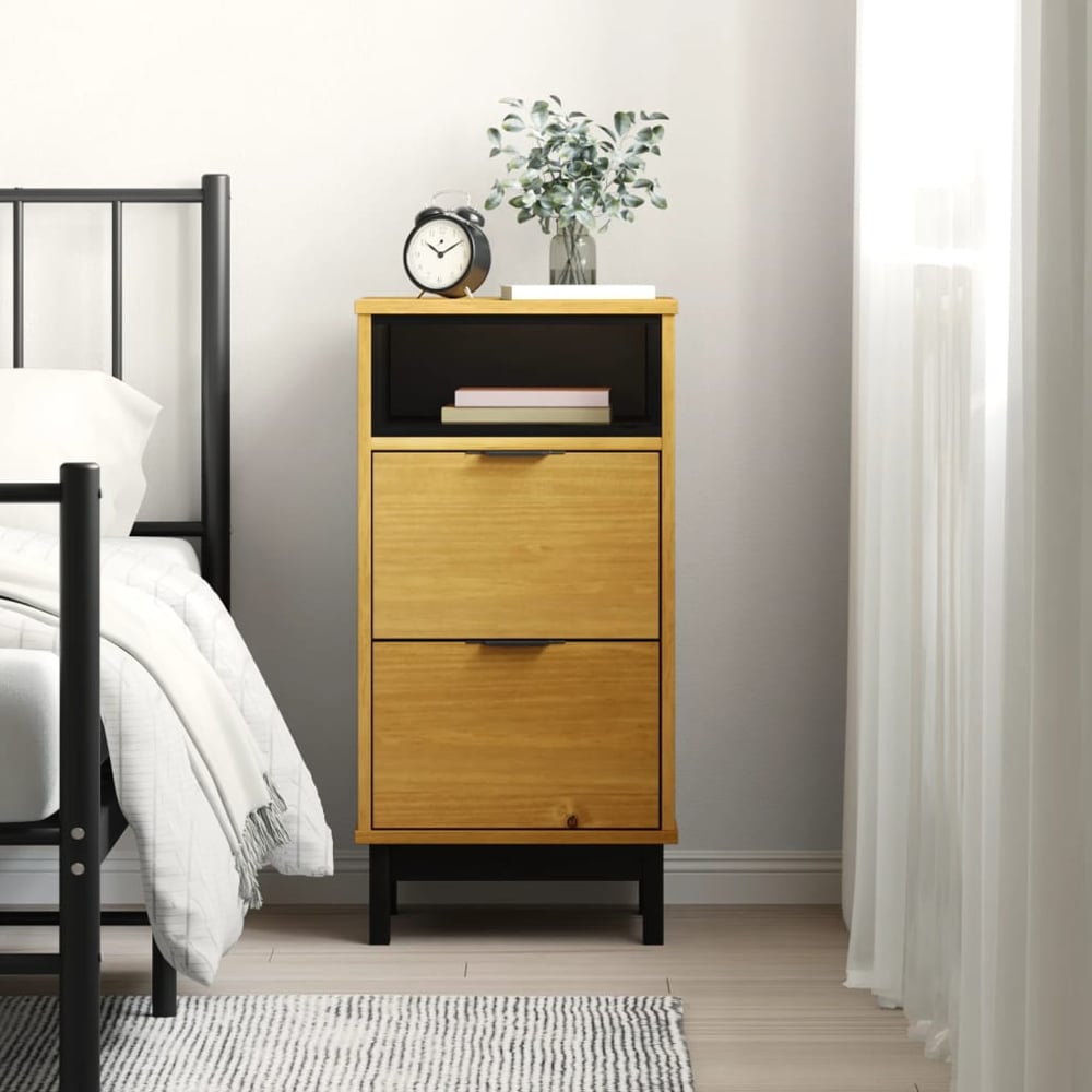 Product photograph of Buxton Wooden Bedside Cabinet With 2 Drawers Tall In Brown Black from Furniture in Fashion