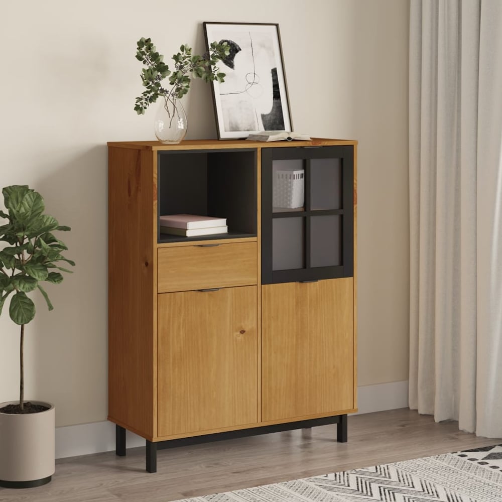 Product photograph of Buxton Wooden Highboard With 2 Doors 1 Drawer In Brown Black from Furniture in Fashion