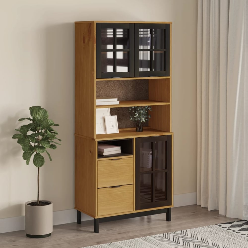 Product photograph of Buxton Wooden Display Cabinet With 3 Doors In Brown Black from Furniture in Fashion