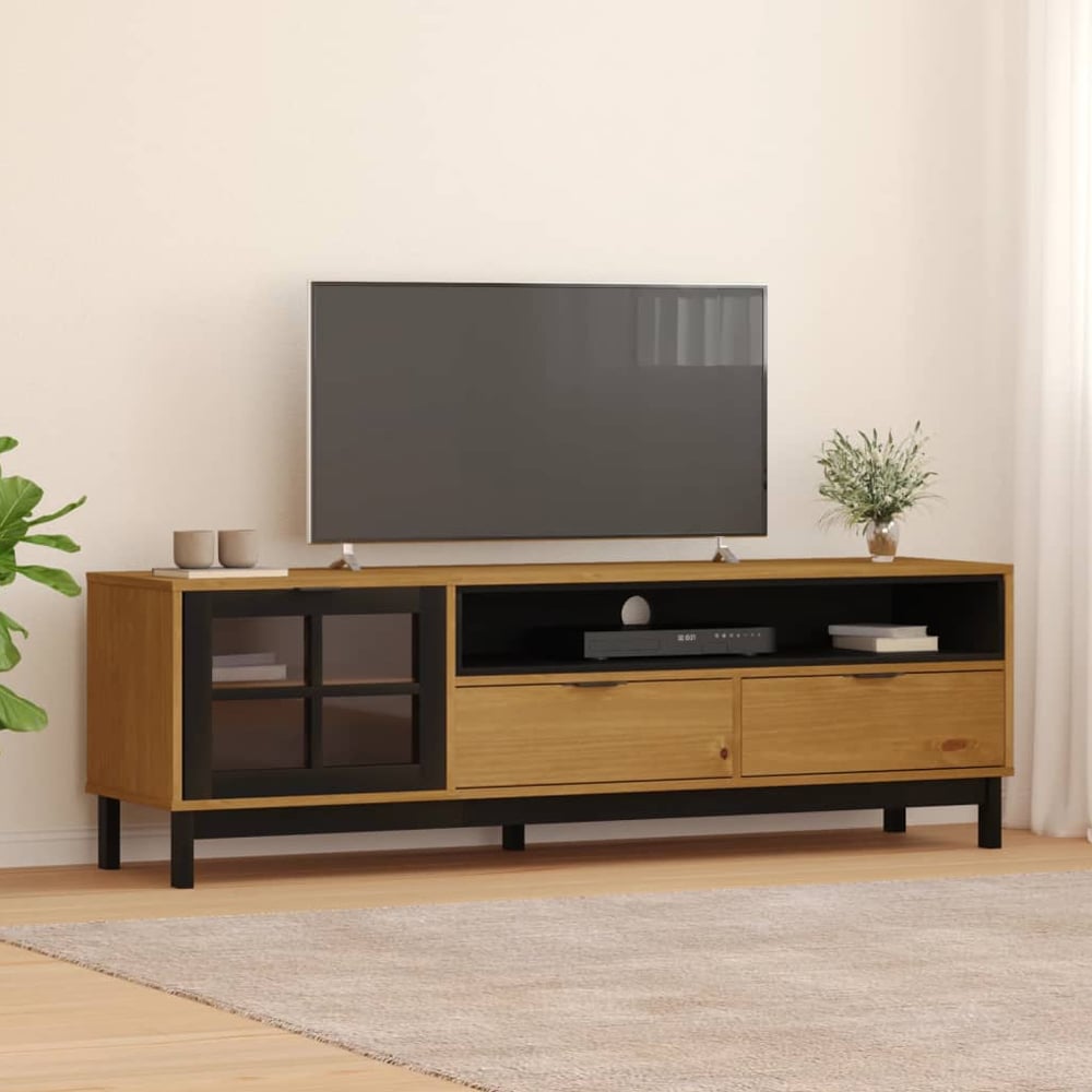 Product photograph of Buxton Wooden Tv Stand With 1 Door 2 Drawers In Brown Black from Furniture in Fashion