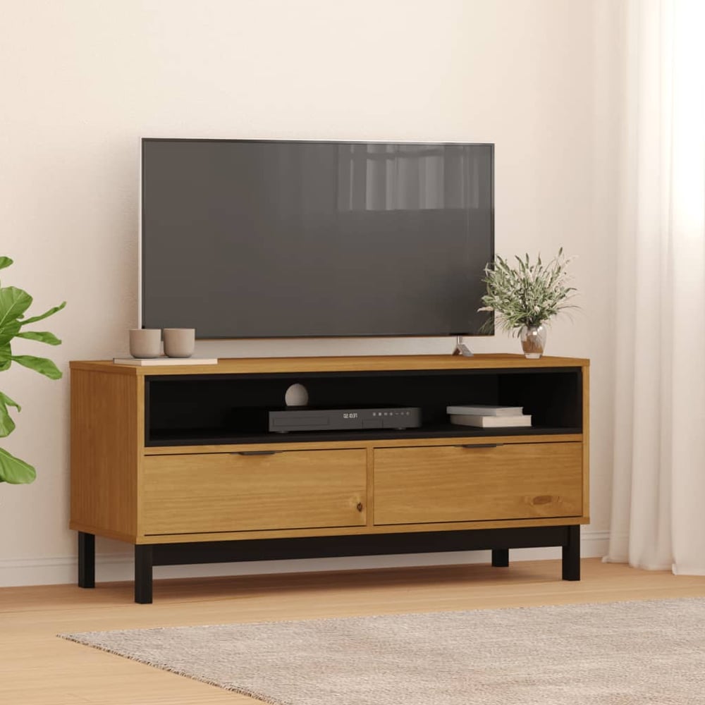 Product photograph of Buxton Wooden Tv Stand With 2 Drawers 1 Shelf In Brown Black from Furniture in Fashion