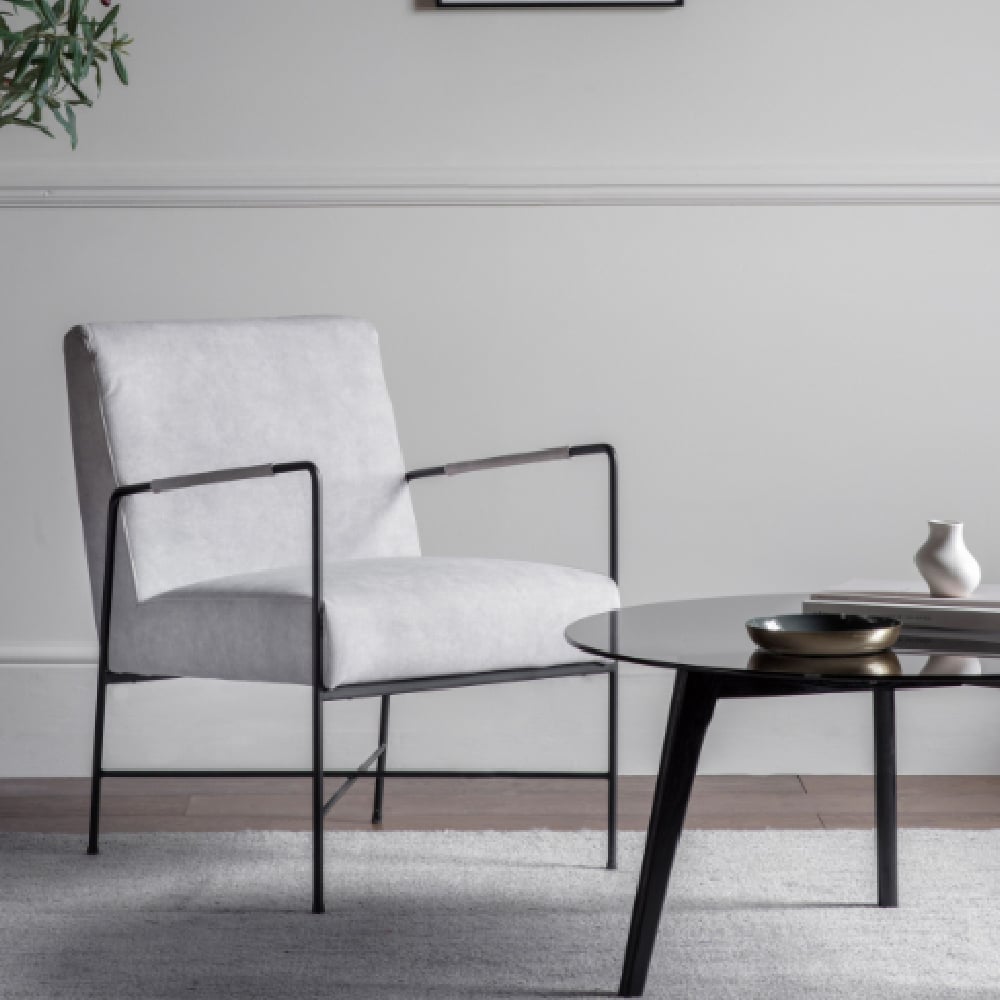 cabazon fabric armchair with metal frame in white