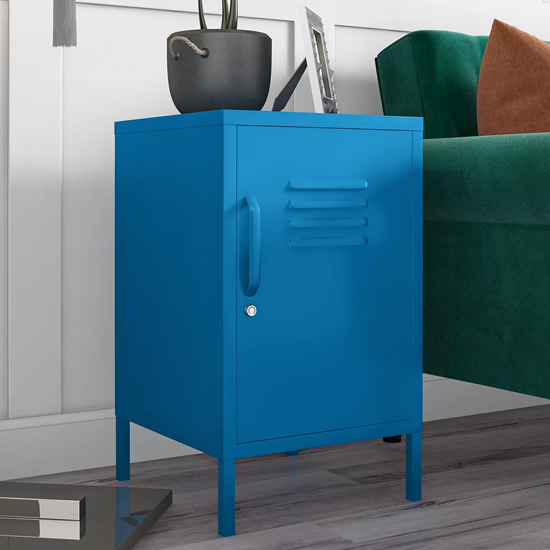 Product photograph of Cribbs Locker Metal End Table With 1 Door In Blue from Furniture in Fashion