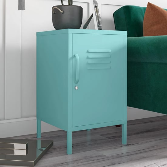 Product photograph of Cribbs Locker Metal End Table With 1 Door In Mint from Furniture in Fashion