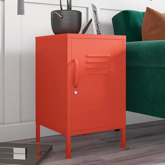 Product photograph of Cribbs Locker Metal End Table With 1 Door In Orange from Furniture in Fashion