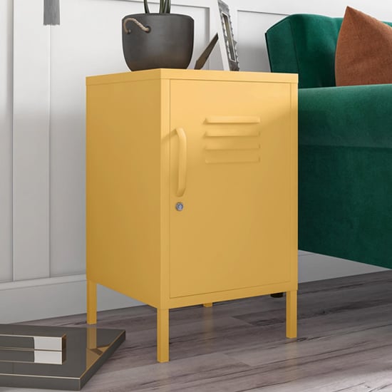 Product photograph of Cribbs Locker Metal End Table With 1 Door In Yellow from Furniture in Fashion