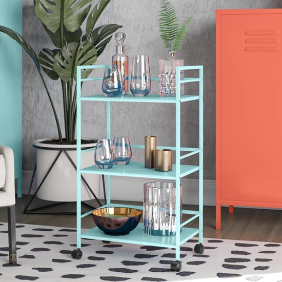 Product photograph of Cribbs Metal Rolling Drinks Trolley With 3 Shelves In Mint from Furniture in Fashion