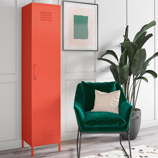 Photo of Caches metal locker storage cabinet with 1 door in orange