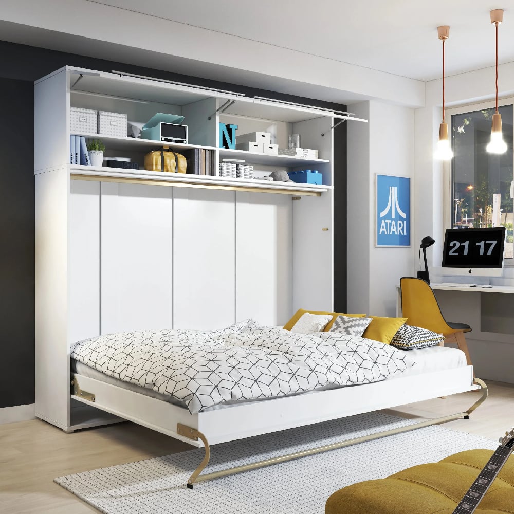 Read more about Cadott high gloss horizontal wall double bed in white and led