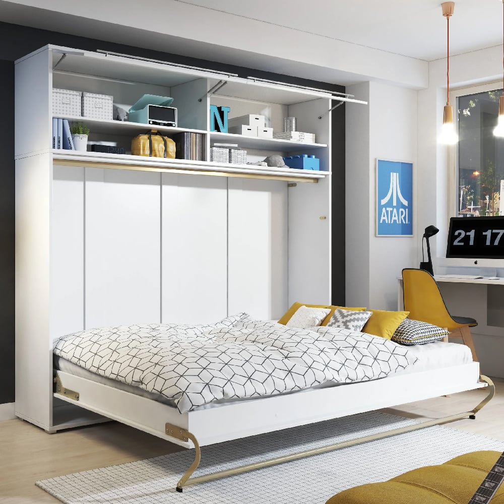 Read more about Cadott high gloss horizontal wall small double bed in white and led