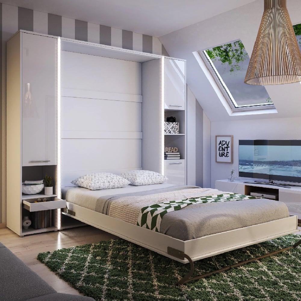 Read more about Cadott high gloss vertical wall small double bed in white and led