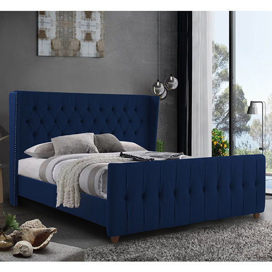 Photo of Cadott plush velvet single bed in blue