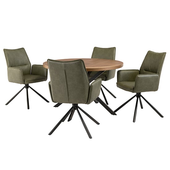 Product photograph of Cadott Wooden Dining Table Round With 4 Galena Green Chairs from Furniture in Fashion