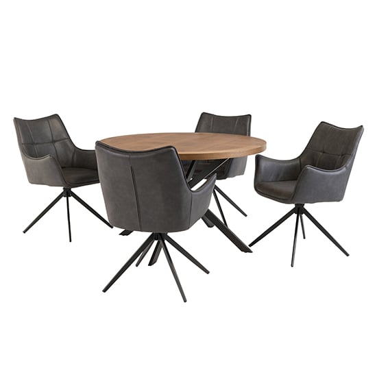 Product photograph of Cadott Wooden Dining Table Round With 4 Vernon Charcoal Chairs from Furniture in Fashion