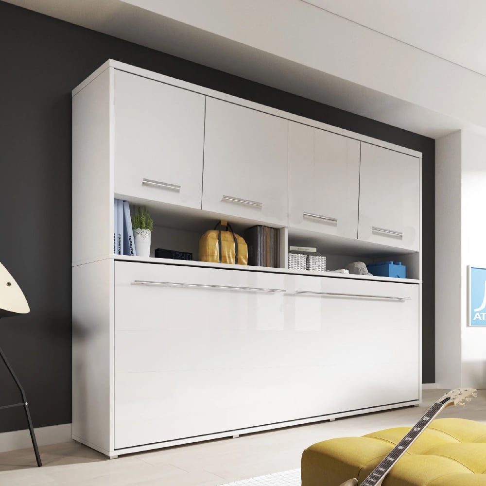 Read more about Cadott wooden horizontal wall single bed in matt white and led