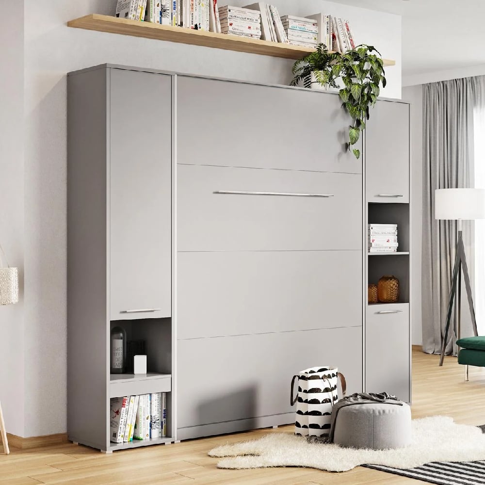 Read more about Cadott wooden vertical wall double bed in grey and led