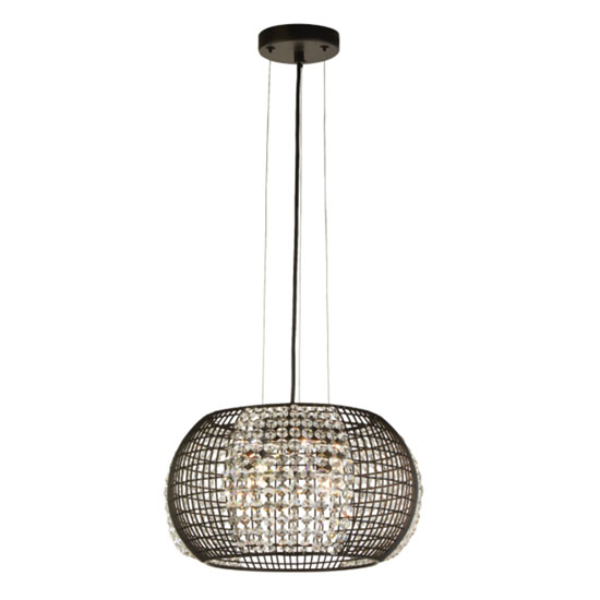 Read more about Cage round 4 pendant light in black with crystal glass panels
