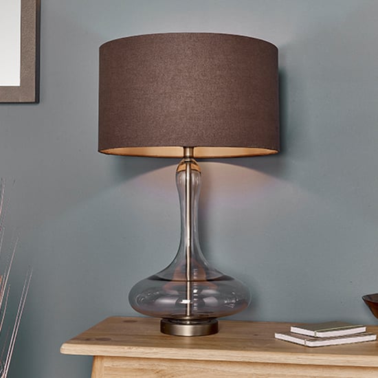 Product photograph of Caia Linen Dark Charcoal Shade Table Lamp In Aged Pewter from Furniture in Fashion