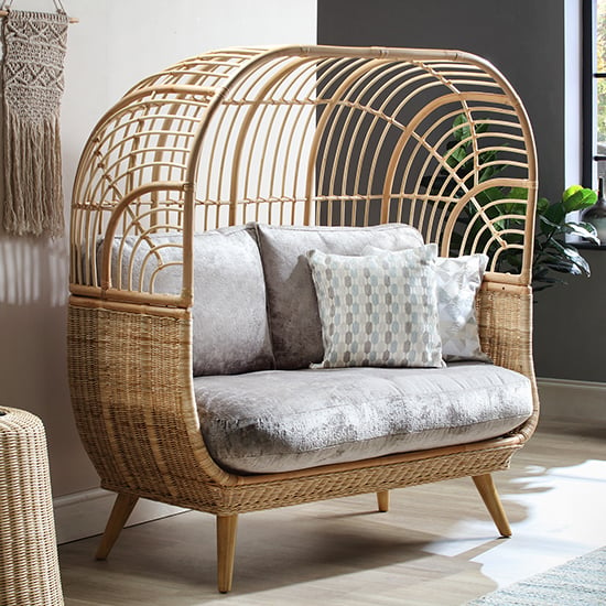 Read more about Cainta rattan 2 seater sofa with silver verlour seat cushion
