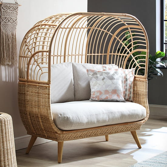 Read more about Cainta rattan 2 seater sofa with smooth beige seat cushion