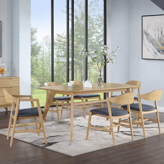Product photograph of Cairo Wooden Dining Table Large With 6 Chairs In Natural Oak from Furniture in Fashion