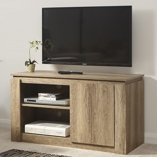 Photo of Camerton wooden compact lcd tv stand in oak with 1 door