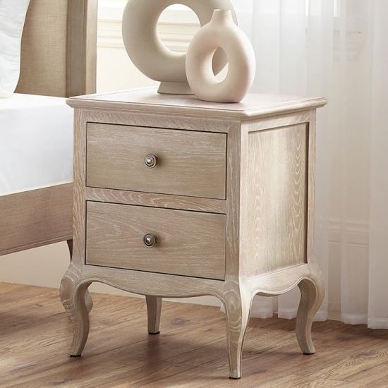 Product photograph of Caitlyn Wooden Bedside Cabinet With 2 Drawers In Limed Oak from Furniture in Fashion