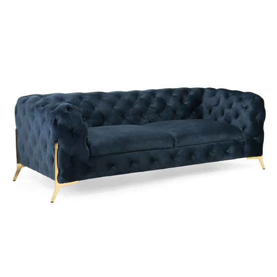Cala Chesterfield Plush Velvet 3 Seater Sofa In Grey | Furniture in Fashion