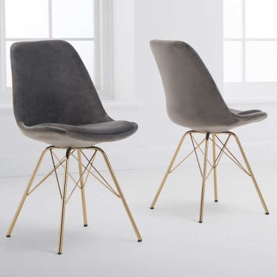 Calabash Grey Velvet Dining Chairs With Gold Legs In A Pair | Furniture
